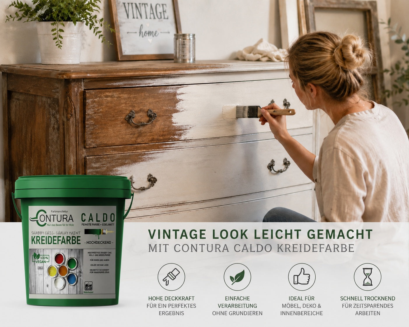 Contura Kreidefarbe Shabby Chic Möbellack Lack Möbel Farbe Holzlack Natur 250ml. 3Kg.