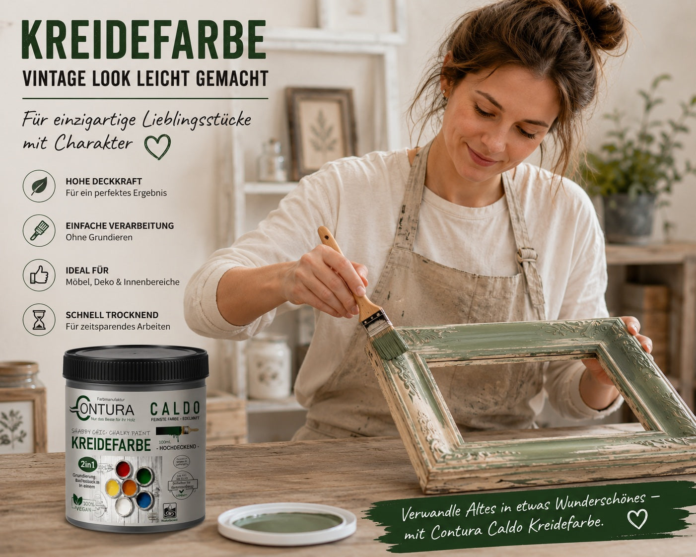 Contura Kreidefarbe Shabby Chic Möbellack Lack Möbel Farbe Holzlack Natur 250ml. 3Kg.