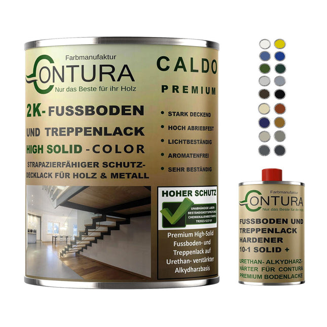 -POS- 2K Fussbodenlack Treppenlack Farbe Buntlack Seidenmatt Dielenlack Parkettlack - Farbmanufaktur Contura Berkemeier - Farbmanufaktur Contura Berkemeier