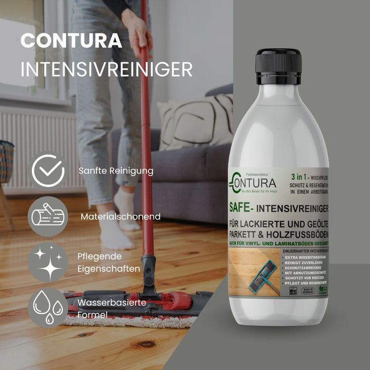-POS- Contura Wischpflege Reiniger Pflege 3in1 mit Messbecher Holz Parkett Vinyl Laminat Bodenreiniger geölt - Farbmanufaktur Contura Berkemeier - Farbmanufaktur Contura Berkemeier