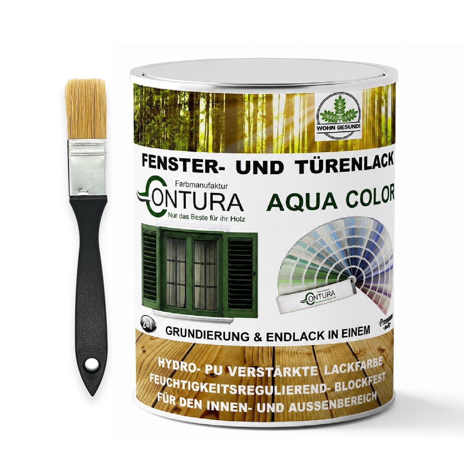 Contura Fenster und Türenlack GLÄNZEND nach RAL 2in1 mit Pinsel Möbellack Innen und Außen Holzlack