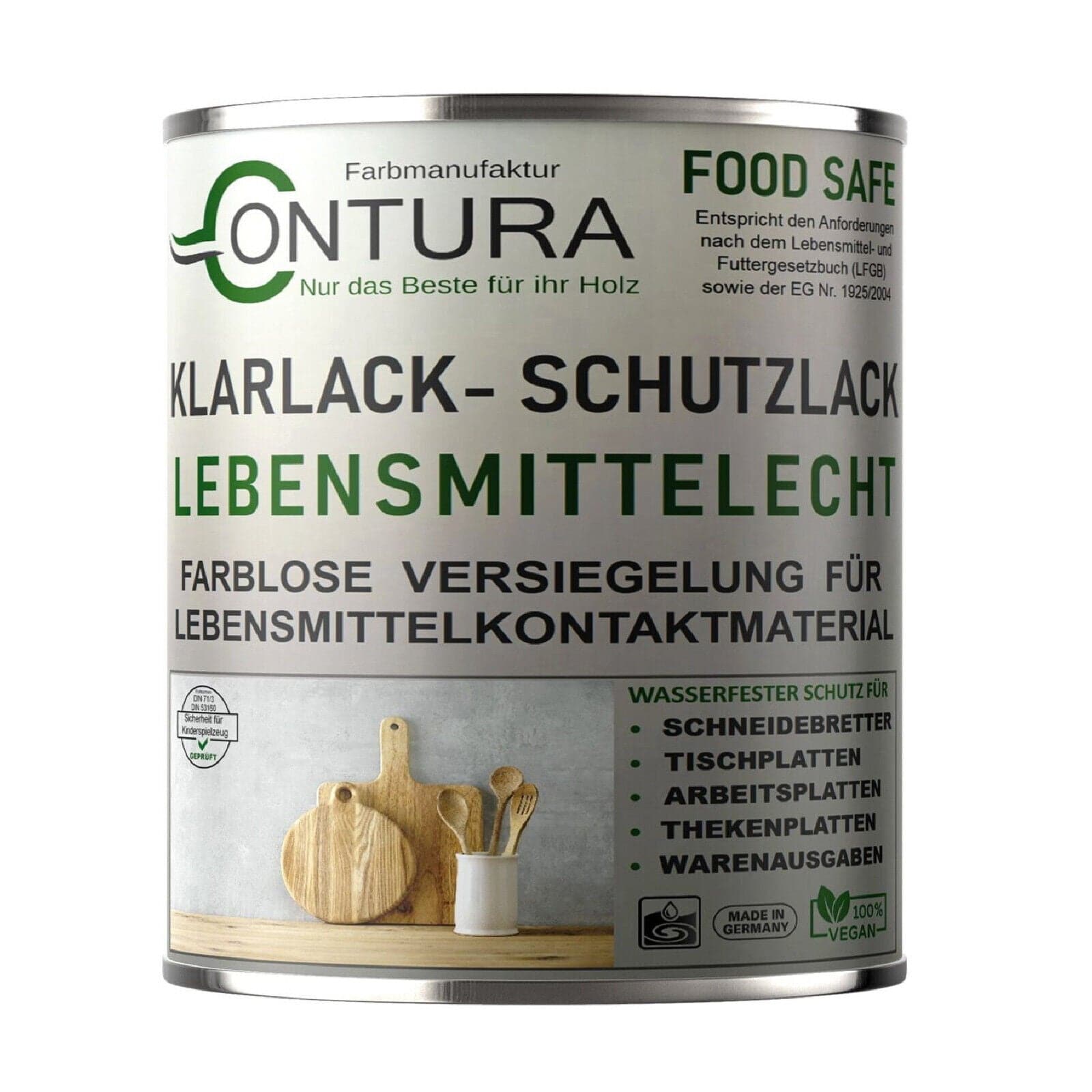 -POS- Contura Klarlack lebensmittelecht Hartlack Food Safe Schneidebrett Tischplatte Holzlack LFGB Lack - Farbmanufaktur Contura Berkemeier - Farbmanufaktur Contura Berkemeier