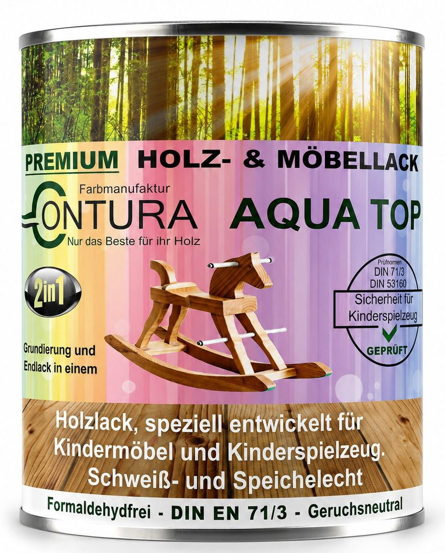 Contura Möbellack Lack für Kinderspielzeug GLÄNZEND +32 Farbtöne DIN EN71/3 Kindermöbel Holzlack Kinderzimmer