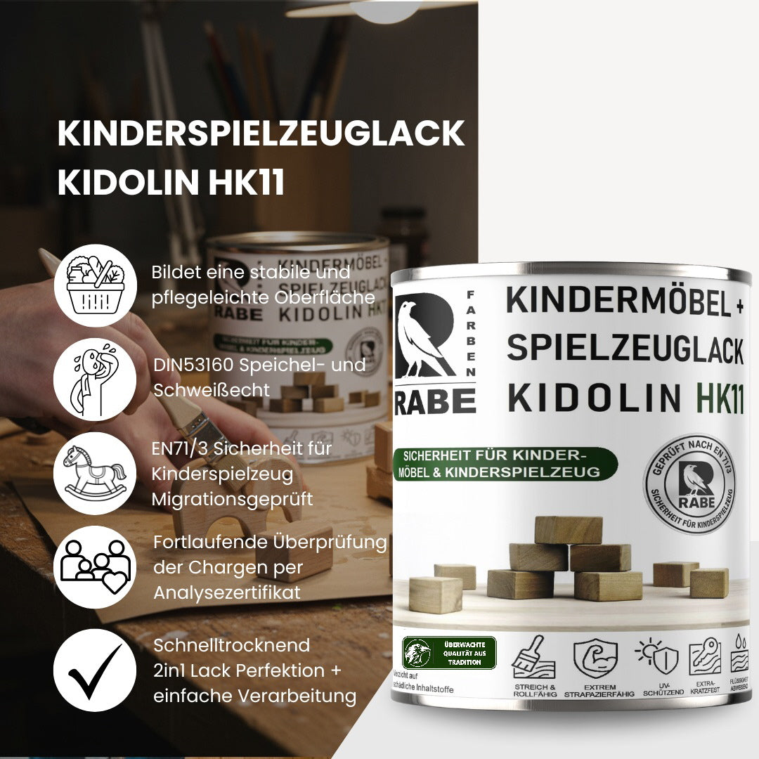 RABE Lack Weiß Kindermöbel Kinderspielzeug EN71/3 Kindersicher speichelecht Holz