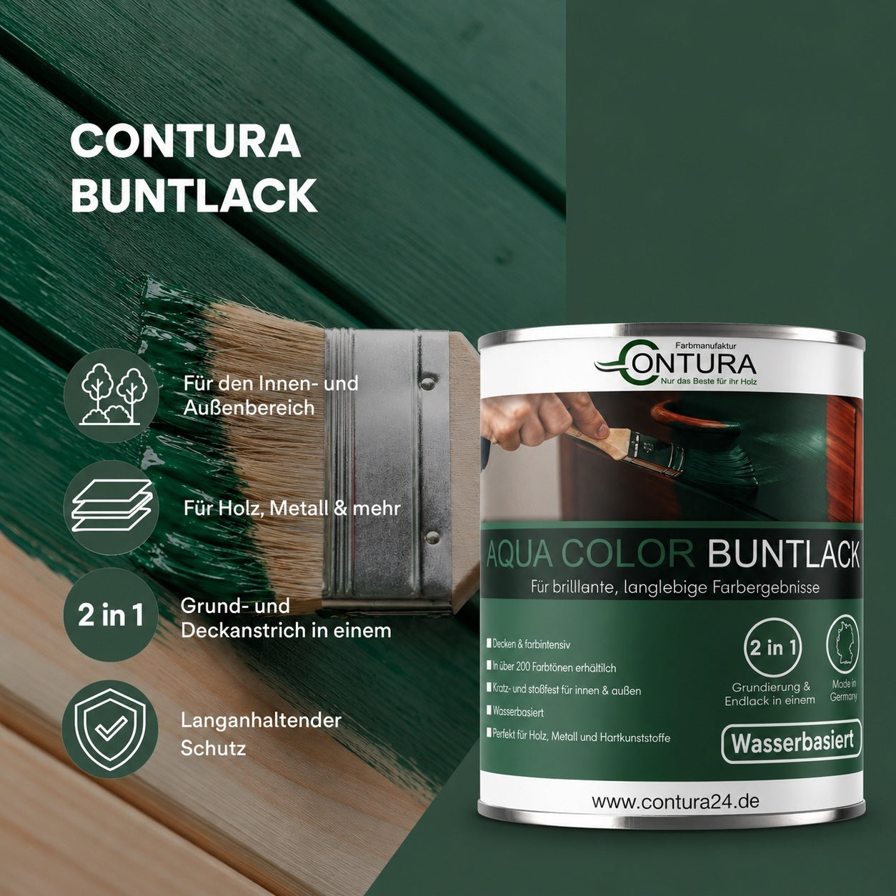 Contura 250ml. Buntlack Lackfarbe Lack Außen Innen Holz Metall Farbe Holzlack Möbellack