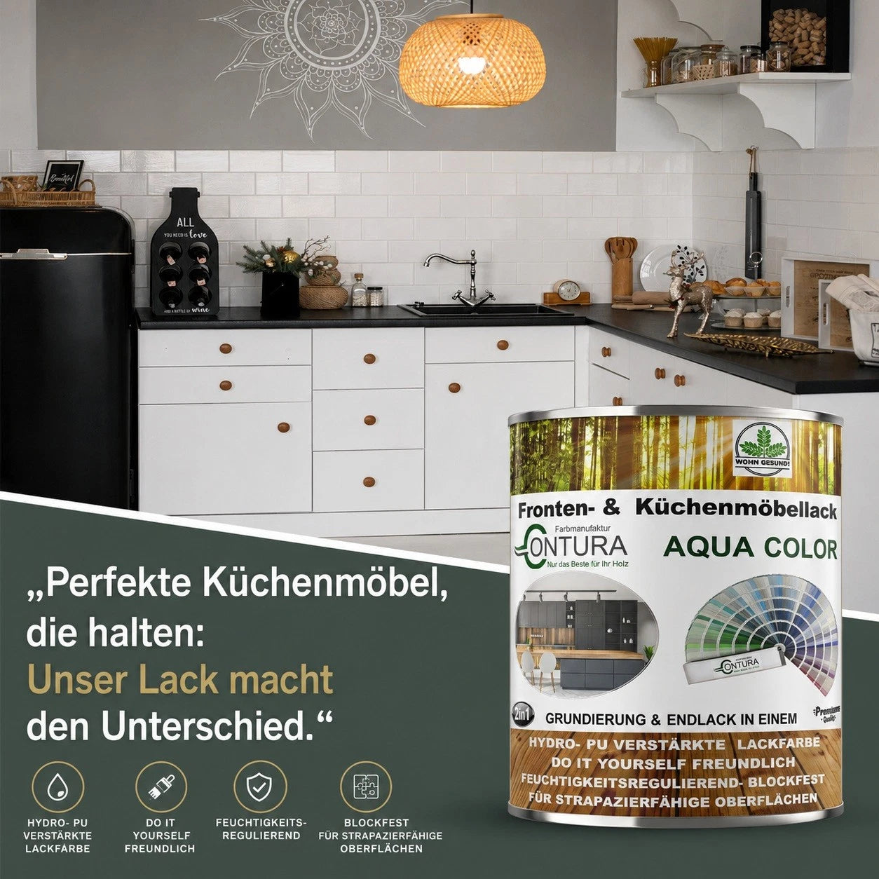 Contura Küchenmöbellack RAL Möbellack GLÄNZEND SET Möbelfarbe Holzlack Buntlack Küchenlack