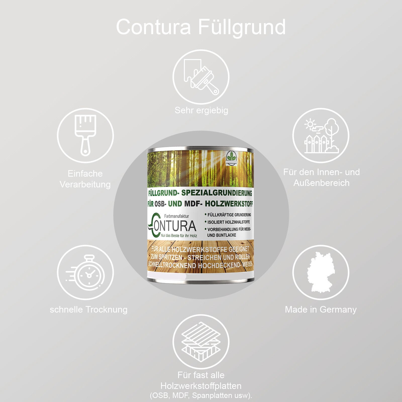 Contura Füllgrund Grundierung Füller weiß OSB MDF Spanplatte Holz Holzfaserplatte