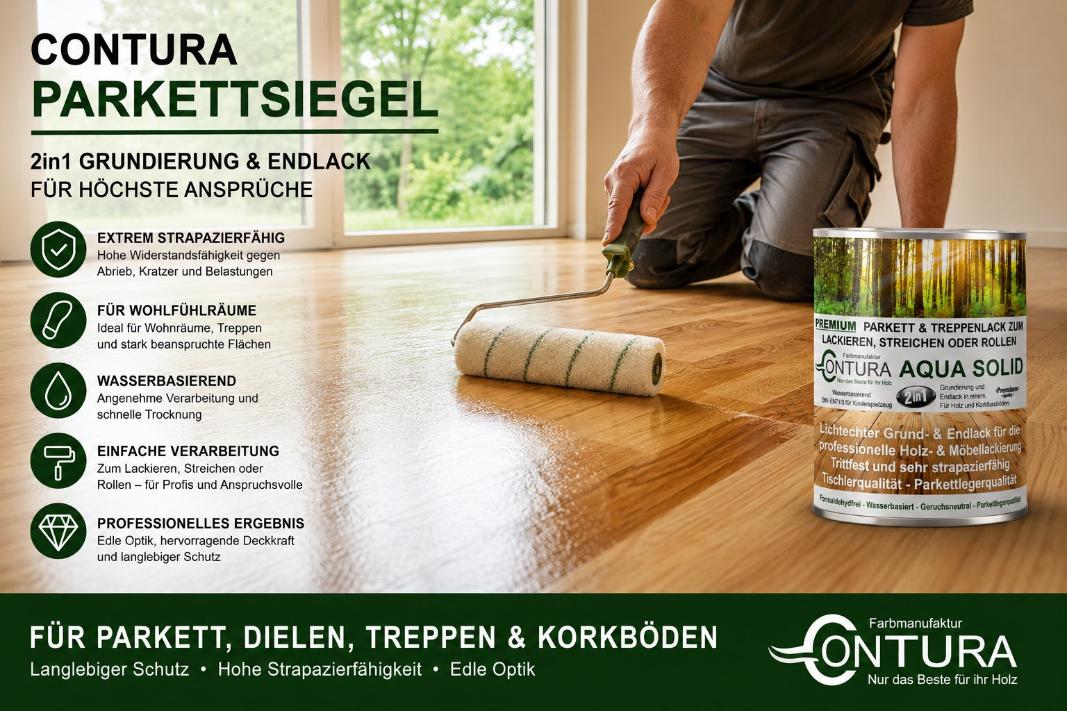 Contura 2 in 1 Parkettsiegel Grundierung und Parkettlack Holzlack
