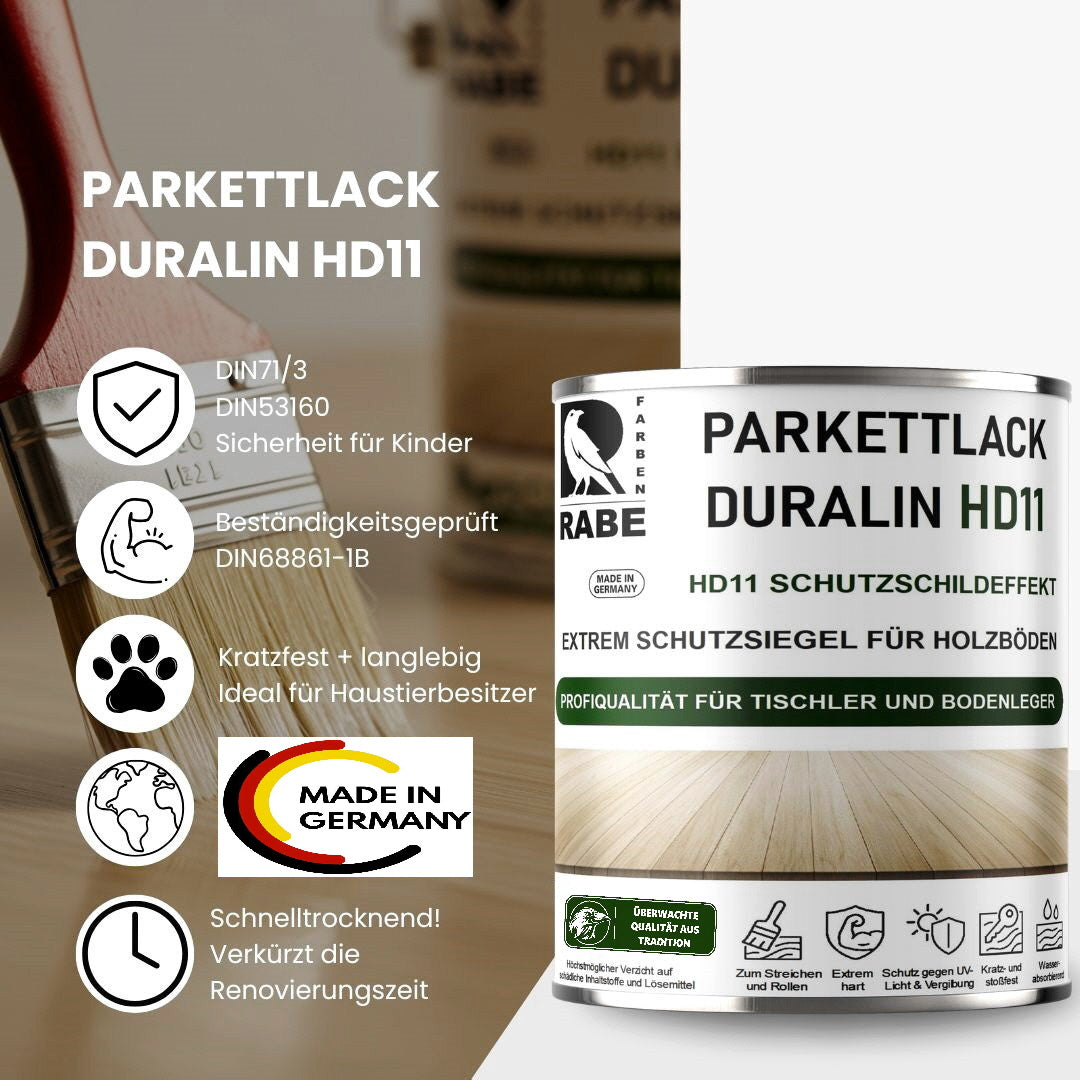 RABE Parkettlack Treppenlack Duralin HD11 Klarlack Hochleistungs Lack 2in1 für Holzboden