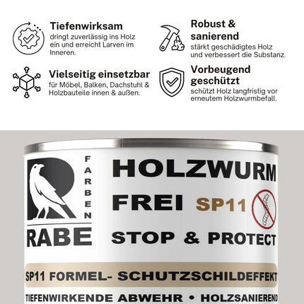 RABE Holzwurm Frei SP11 Effektiver Holzschutz verfestigend Holzbock Holzwurmmittel Ex - Farbmanufaktur Contura Berkemeier - Farben Rabe