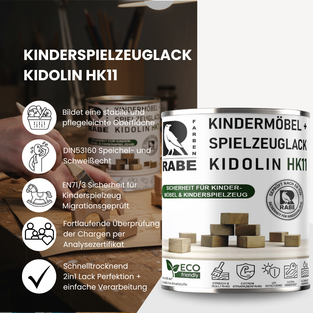 RABE Lack Kindermöbel Kinderspielzeug EN71/3 Klarlack Kindersicher speichelecht - Farbmanufaktur Contura Berkemeier - Farben Rabe