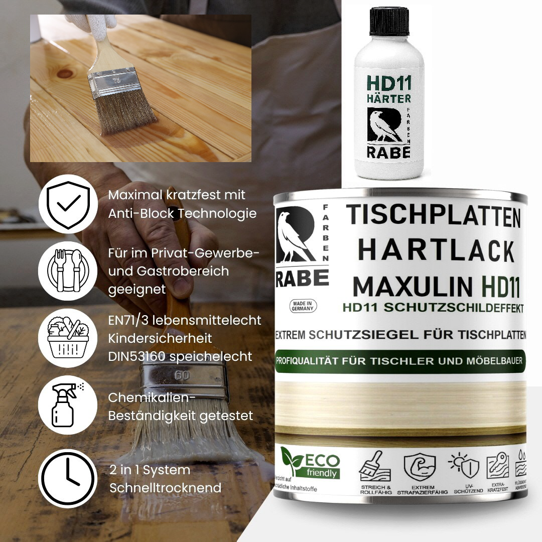 RABE 2K Hartlack für Tischplatten Thekenlack Gastronomie Möbel Holz lack farblos - Farbmanufaktur Contura Berkemeier - Farben Rabe