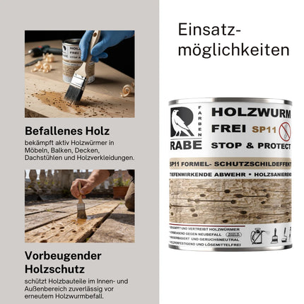 RABE Holzwurm Frei SP11 Effektiver Holzschutz verfestigend Holzbock Holzwurmmittel Ex - Farbmanufaktur Contura Berkemeier - Farben Rabe