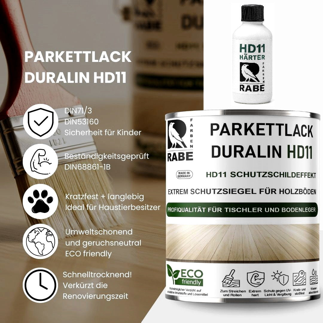 RABE Parkettlack 2K Treppenlack HD11- Holzlack Haustier- Kratzfest Parkettsiegel - Farbmanufaktur Contura Berkemeier - Farben Rabe