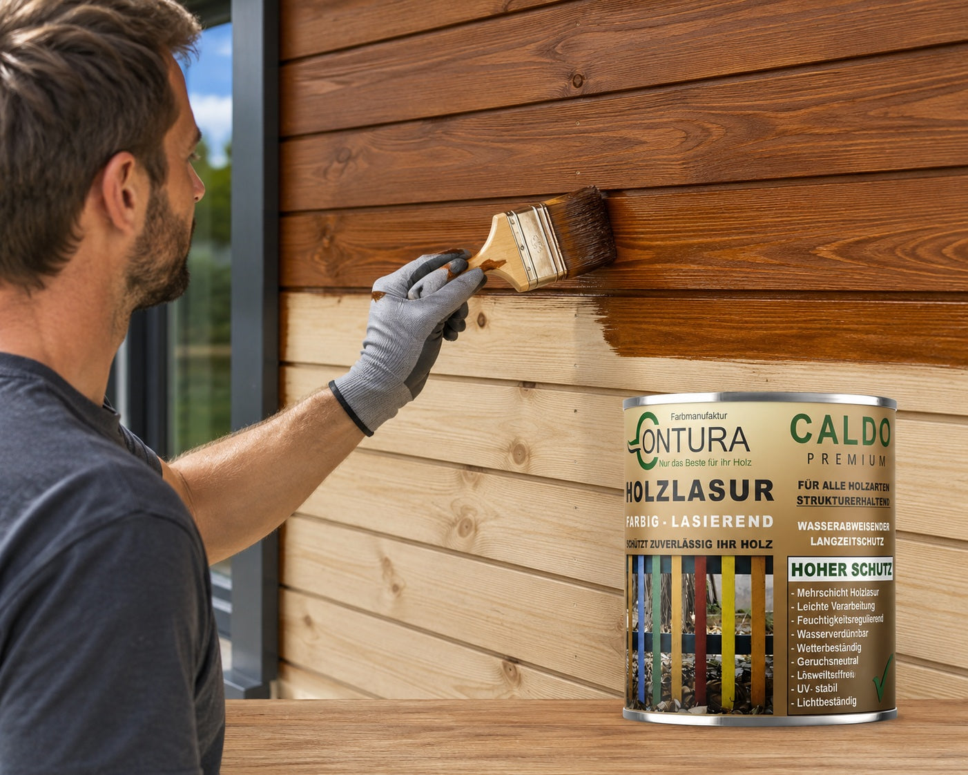 Contura Holzlasur Langzeitschutz Lasur + Pinsel Holz Außen Dauerschutzlasur Holzfarbe