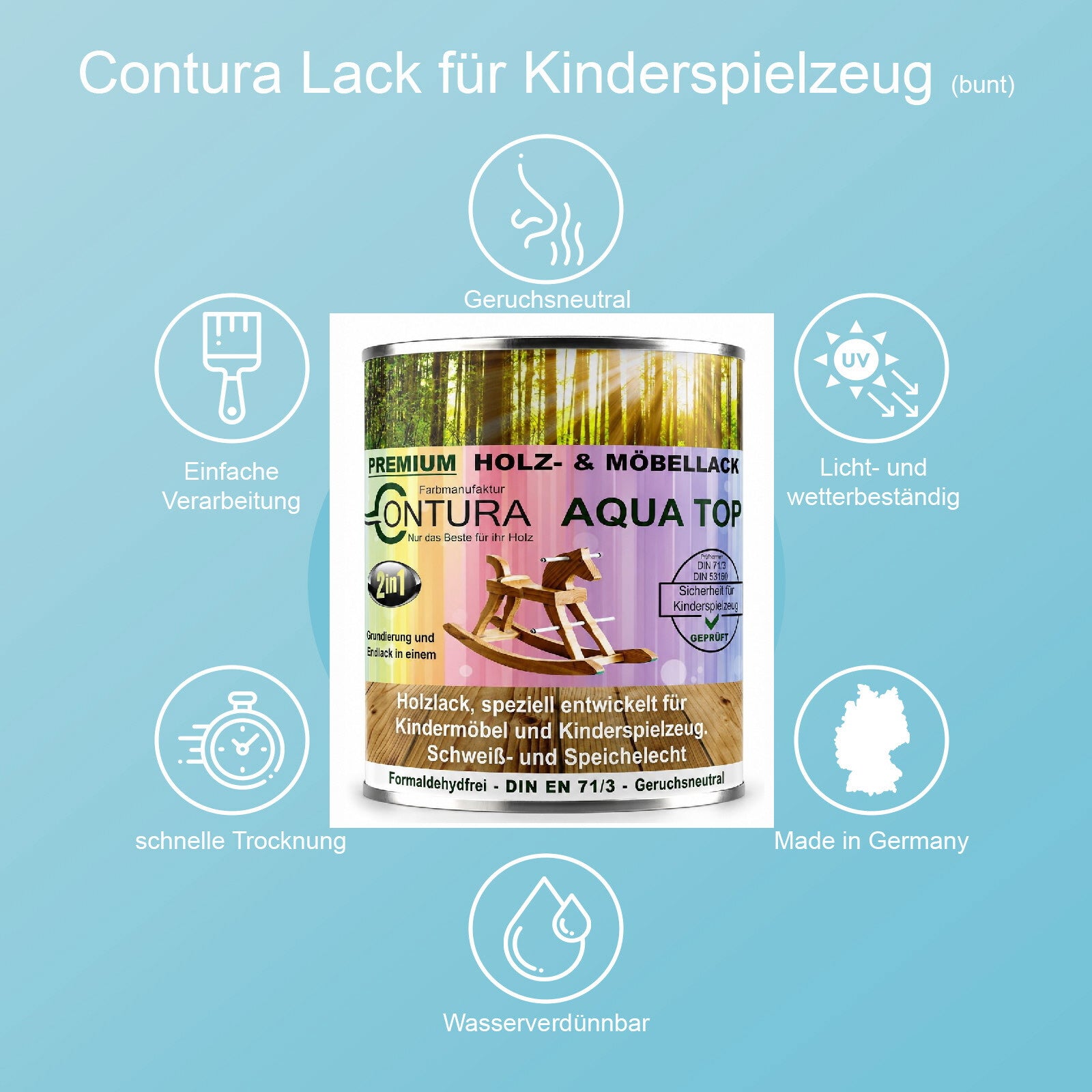 250ml. Möbellack Lack für Kinderspielzeug +32 Farbtöne DIN EN71/3 Kindermöbel Holzlack Kinderzimmer
