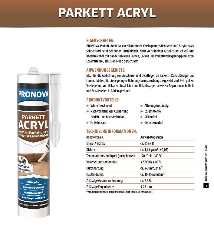 Pronova 300ml. Parkettfugendicht Laminat Holz Fugendichtmasse Holzkitt Möbel Acryl Fugenfüller - Farbmanufaktur Contura Berkemeier - Pronova