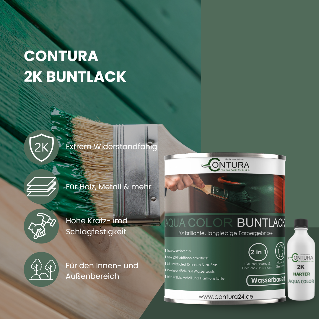 Contura 2K Buntlack Lackfarbe Lack Außen Innen Holz Metall 2 Komponenten Farbe Set mit Härter Holzlack Möbellack - Farbmanufaktur Contura Berkemeier - Farbmanufaktur Contura Berkemeier