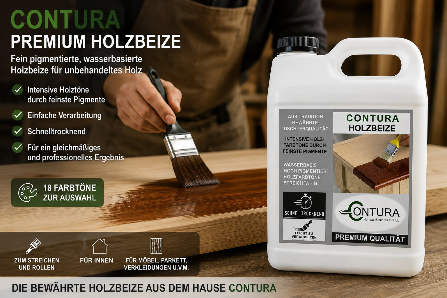 Contura Holzbeize Tischler Beize 50ml. Beizprobe Pinselflasche Holz Farbe Wasserbeize Parkett Antik Möbel Holzfarbe