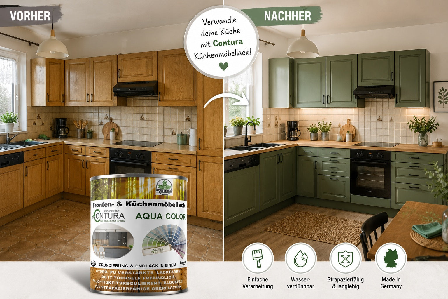 Contura Küchenmöbellack RAL Möbellack GLÄNZEND SET Möbelfarbe Holzlack Buntlack Küchenlack