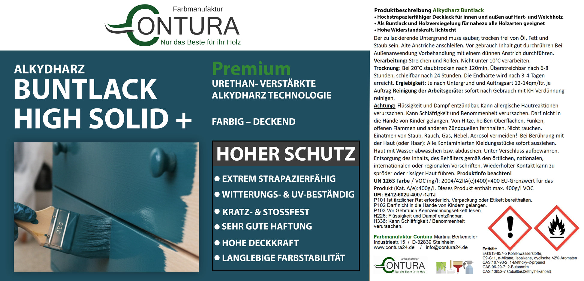 Contura Alkydharz Buntlack High Solid+ Holz Metall Lack Farbe Kunstharzlack - Farbmanufaktur Contura Berkemeier - Farbmanufaktur Contura Berkemeier