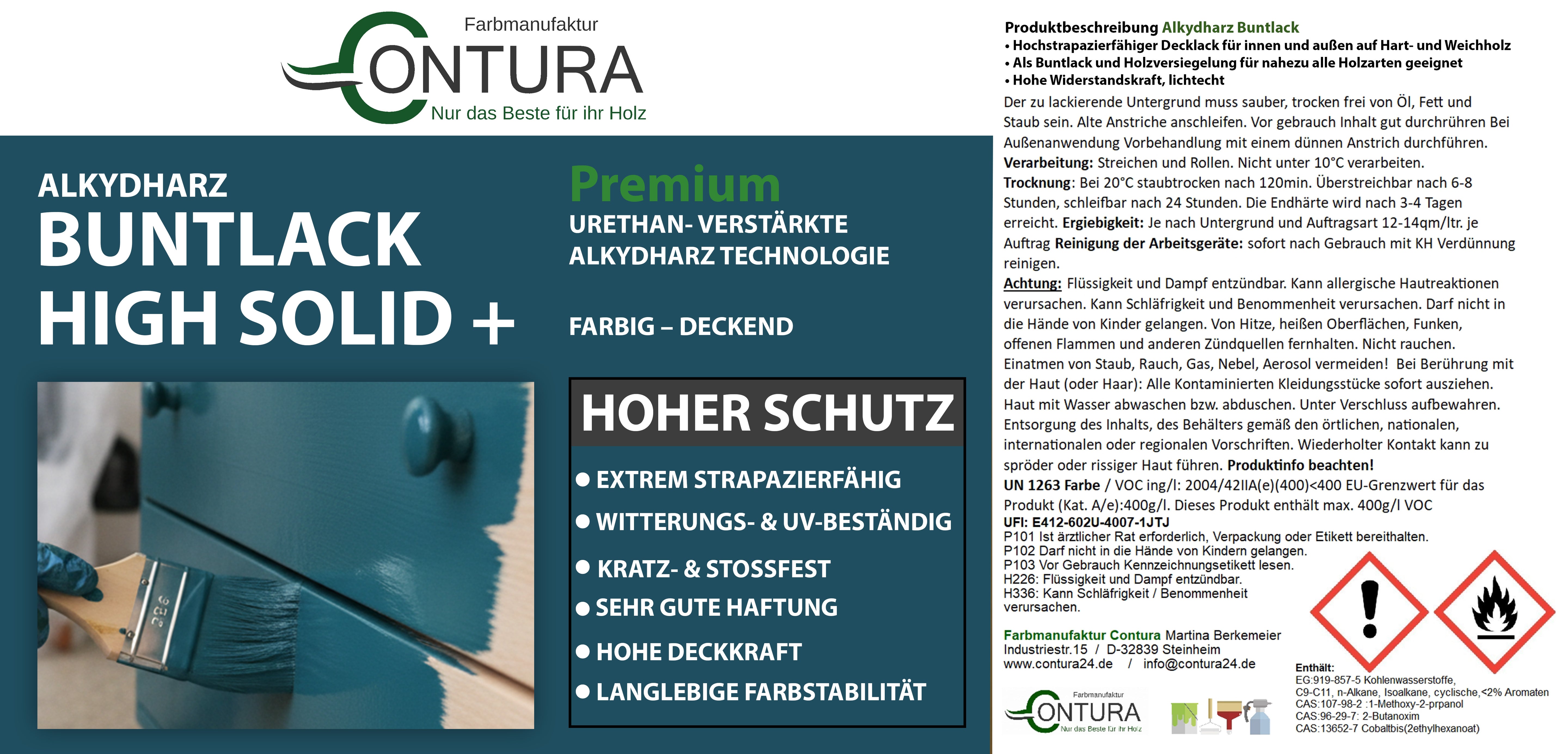 Contura Alkydharz Buntlack High Solid+ Holz Metall Lack Farbe Kunstharzlack - Farbmanufaktur Contura Berkemeier - Farbmanufaktur Contura Berkemeier