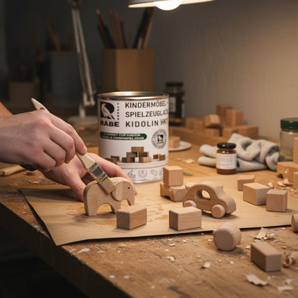 RABE Lack Weiß Kindermöbel Kinderspielzeug EN71/3 Kindersicher speichelecht Holz - Farbmanufaktur Contura Berkemeier - Farben Rabe