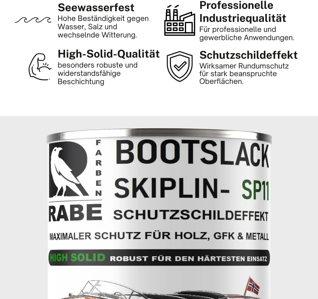 RABE Bootslack Skiplin SP11 High Solid 1K Yachtlack für Holz Metall GFK Boot Versiegelung Farbe - Farbmanufaktur Contura Berkemeier - Farbmanufaktur Contura Berkemeier