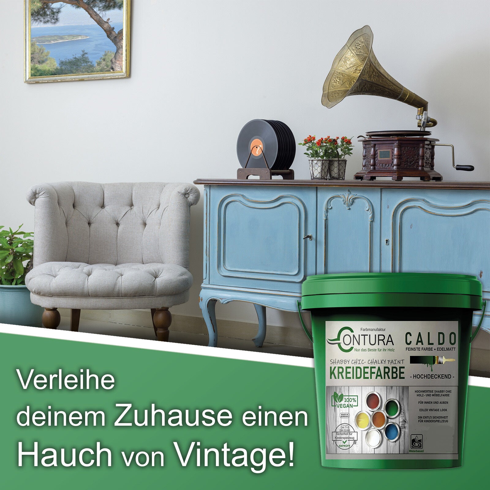 Contura Kreidefarbe Shabby Chic Möbellack Lack Möbel Farbe Holzlack Natur 1Kg.