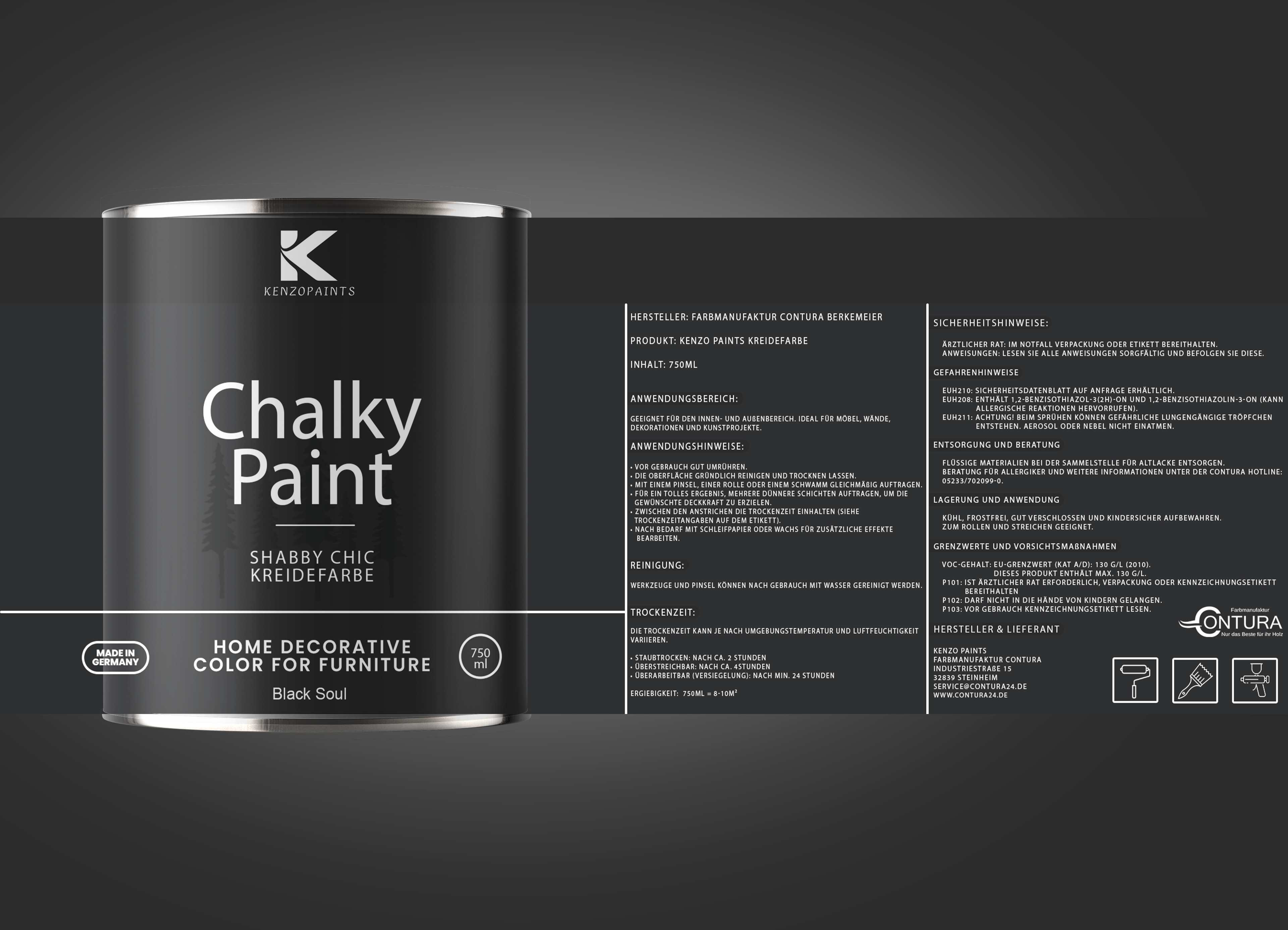 Kenzopaints Chalky Paint Kreidefarbe - 750ml - Farbmanufaktur Contura Berkemeier - Farbmanufaktur Contura Berkemeier