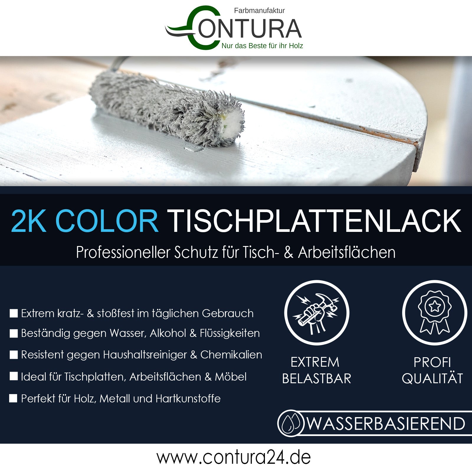 Contura 2K Hartlack Tischplattenlack Color Set 2 Komponenten Farbe Thekenlack Buntlack - Farbmanufaktur Contura Berkemeier - Farbmanufaktur Contura Berkemeier