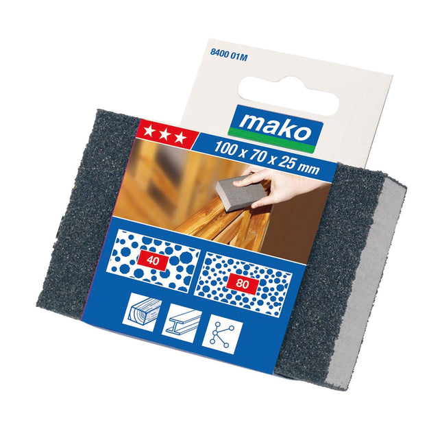 Mako Komfort Schleifschwamm 3er Set 40/80/120 Körnung 100x70x25mm - Farbmanufaktur Contura Berkemeier - Mako