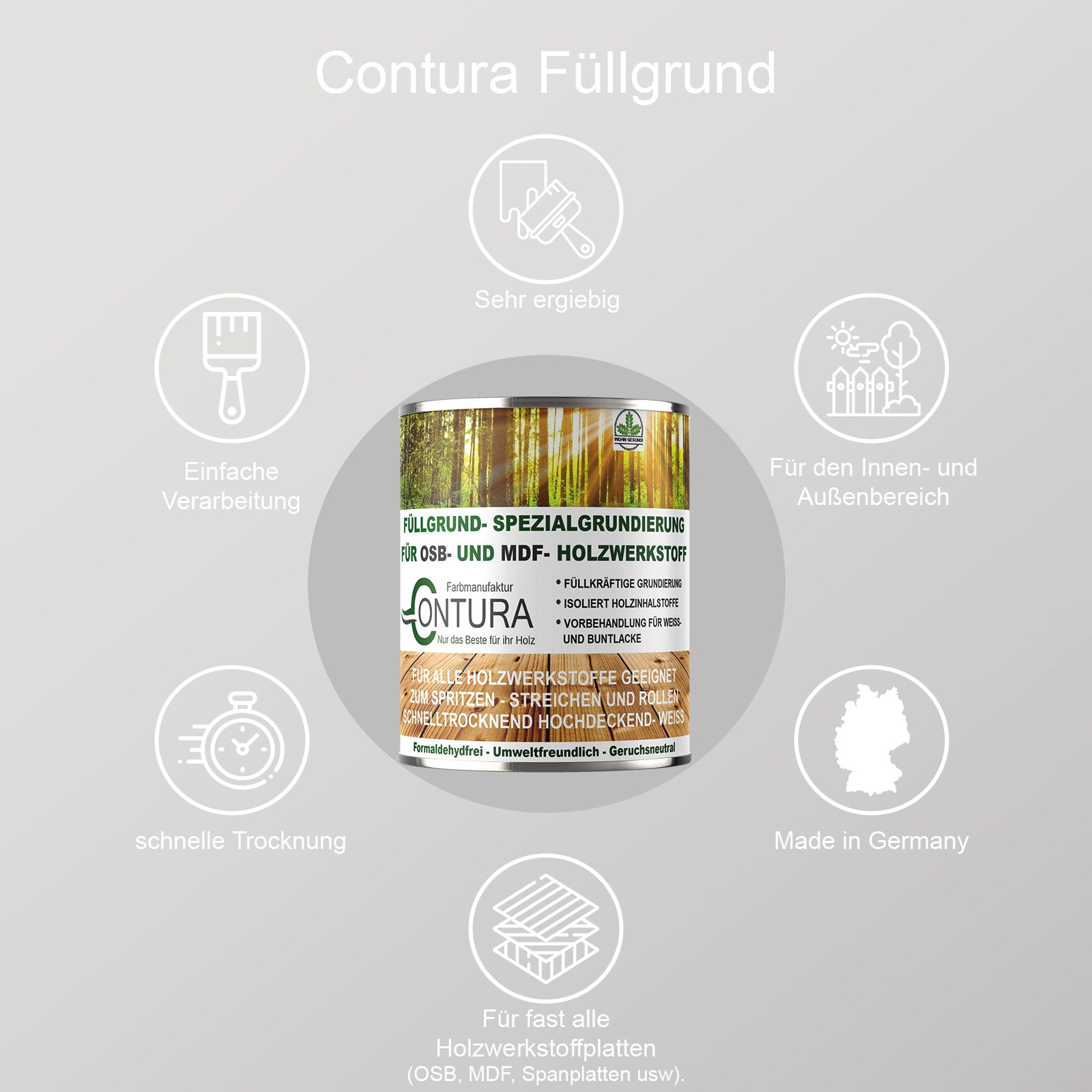 Contura Füllgrund Grundierung Füller weiß OSB MDF Spanplatte Holz Holzfaserplatte - Farbmanufaktur Contura Berkemeier - Farbmanufaktur Contura Berkemeier