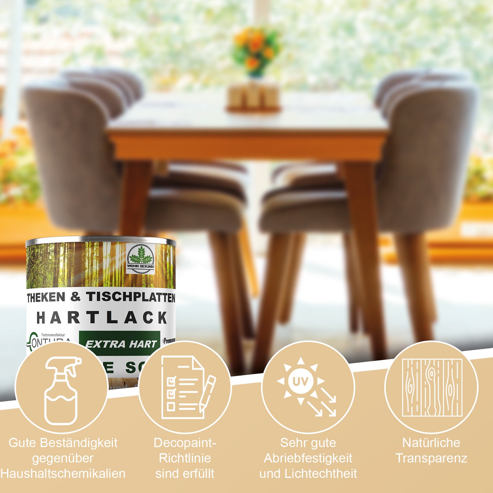 Contura 2K- Hartlack Thekenlack -Matt- Tischplattenlack Klarlack Set - Farbmanufaktur Contura Berkemeier - Farbmanufaktur Contura Berkemeier