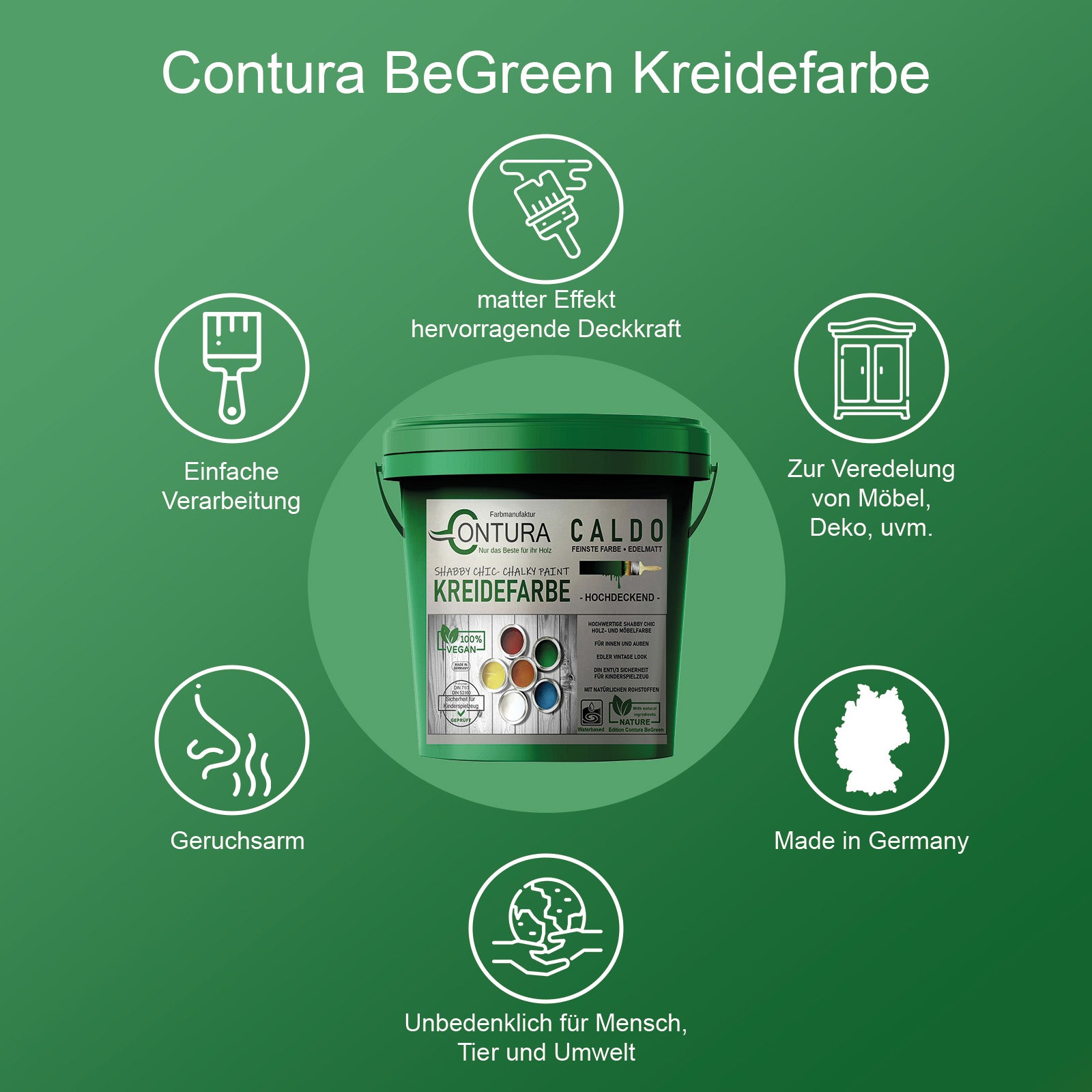 Contura BeGreen 3Kg. Kreidefarbe Shabby Chic Möbellack Lack Möbel Farbe Holzlack Natur … - Farbmanufaktur Contura Berkemeier - Farbmanufaktur Contura Berkemeier