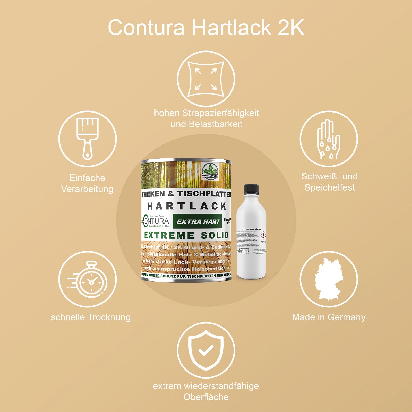 Contura 2K- Hartlack Thekenlack -Seidenmatt- Tischplattenlack Klarlack Set - Farbmanufaktur Contura Berkemeier - Farbmanufaktur Contura Berkemeier