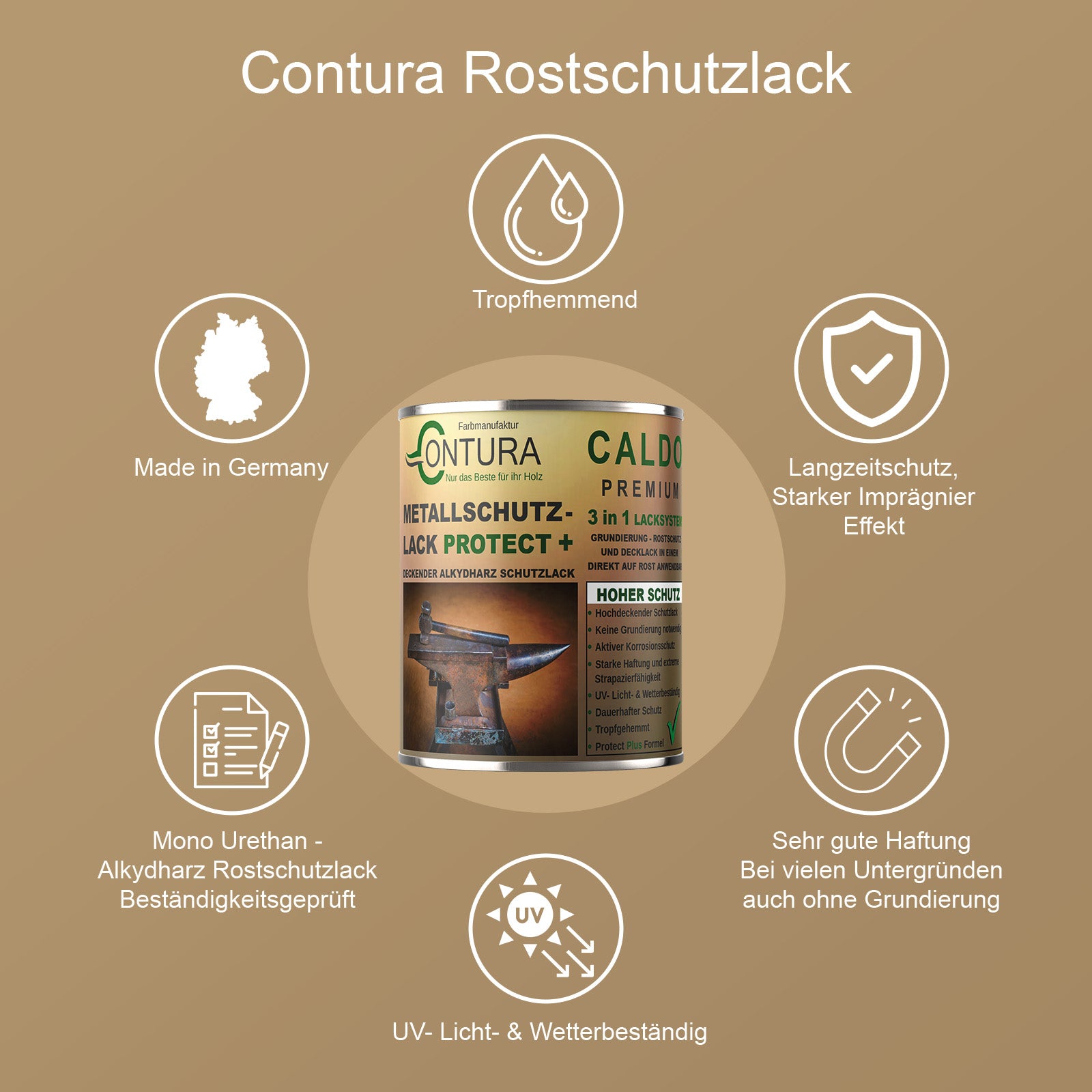 Contura 3 in 1 Rostschutzfarbe Metallschutzlack GLÄNZEND RAL Metall Lack Farbe Grundierung Rost - Farbmanufaktur Contura Berkemeier - Farbmanufaktur Contura Berkemeier