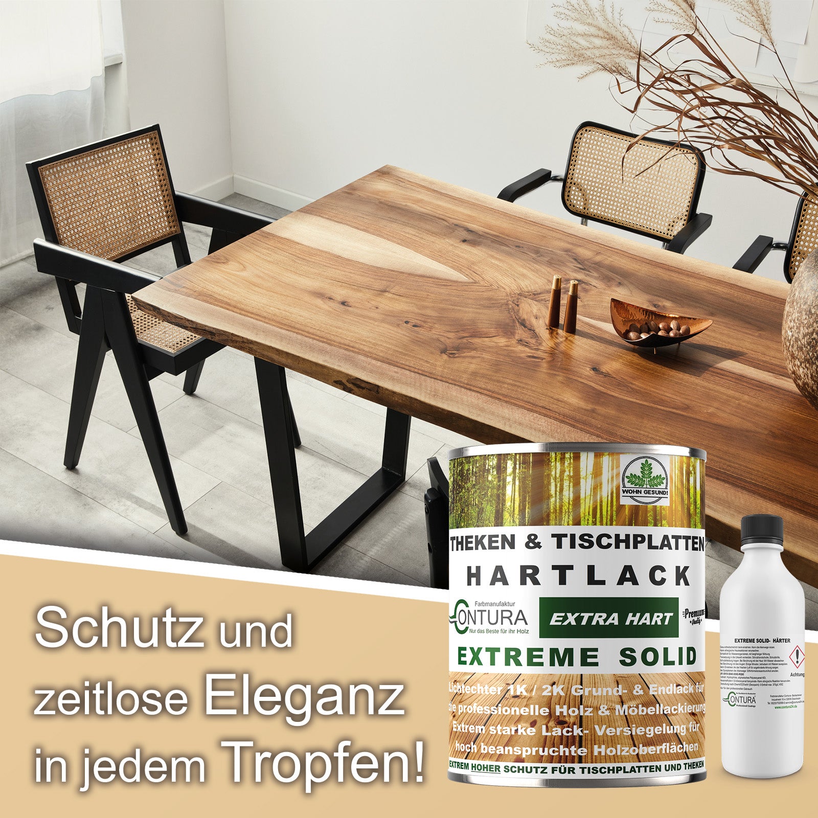 Contura 2K- Hartlack Thekenlack -Seidenmatt- Tischplattenlack Klarlack Set - Farbmanufaktur Contura Berkemeier - Farbmanufaktur Contura Berkemeier