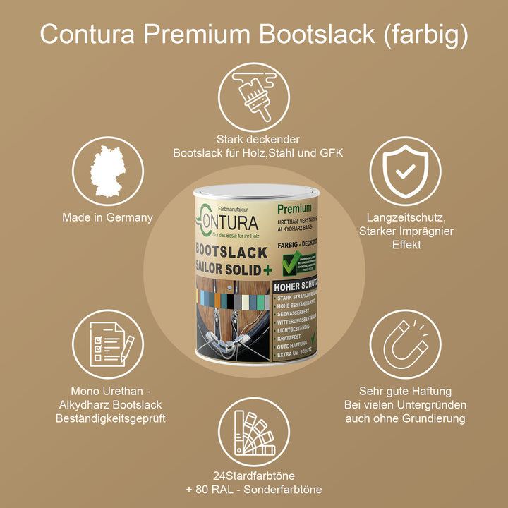 Contura Bootslack Farbig SEIDENMATT Yacht- Buntlack Metall Holz GFK Holzlack Boot Farblos - Farbmanufaktur Contura Berkemeier - Farbmanufaktur Contura Berkemeier
