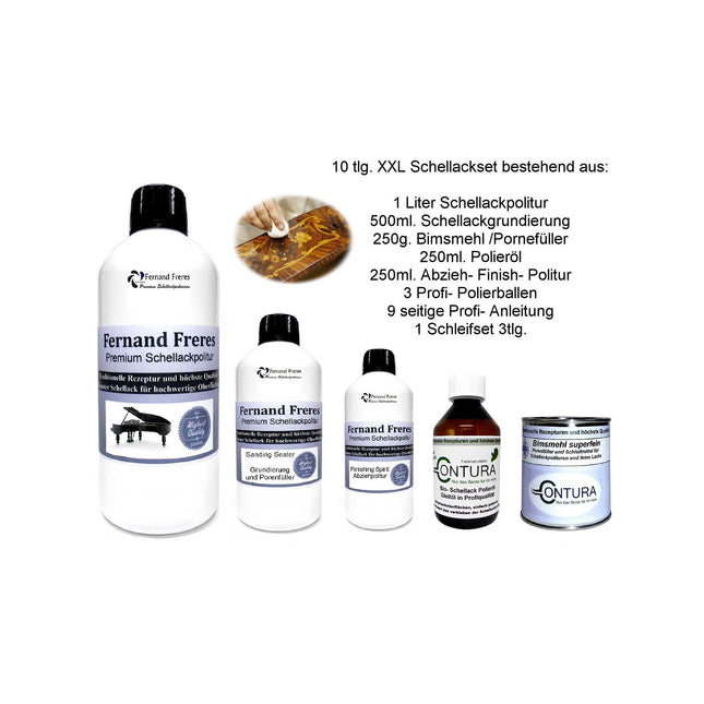 Contura Fernand Freres XL Schellackpolitur Set 10 Teile Schellack Politur Grundierung - Farbmanufaktur Contura Berkemeier72177