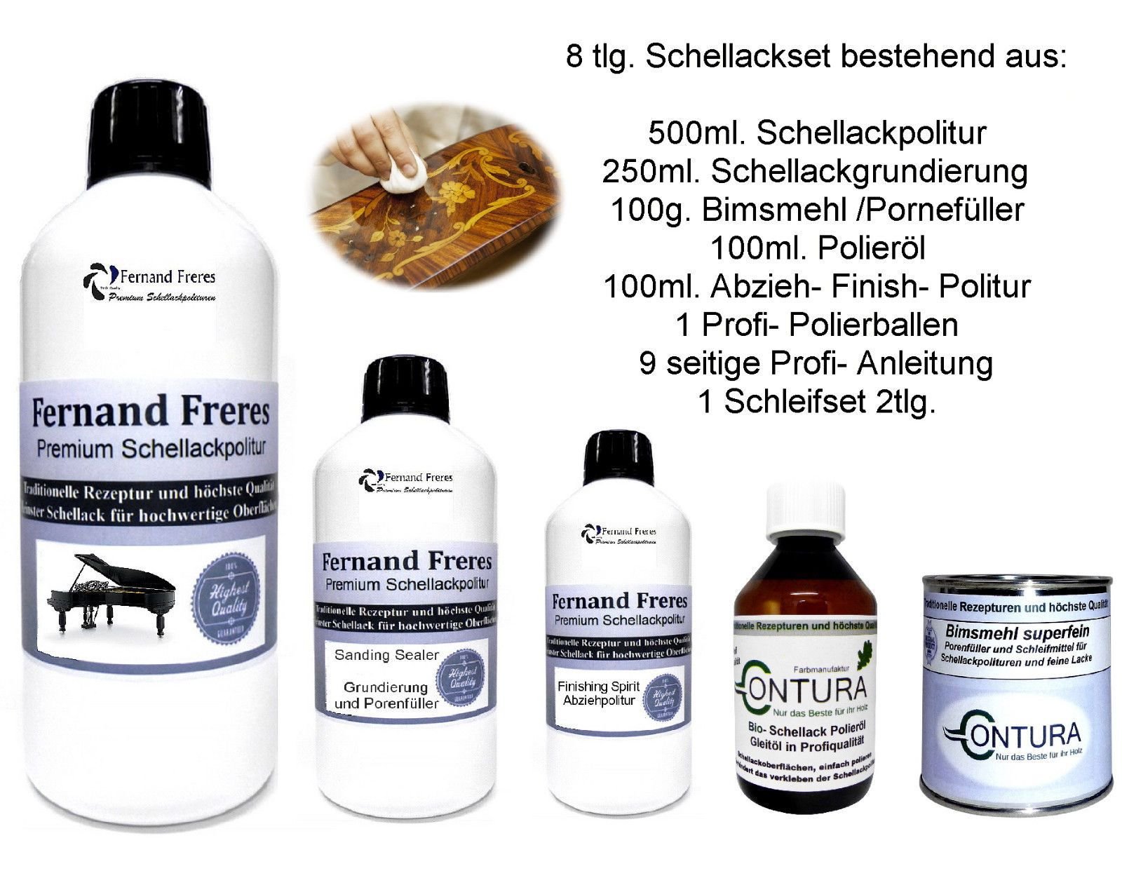 Contura Fernand Freres XL Schellackpolitur Set 10 Teile Schellack Politur Grundierung - Farbmanufaktur Contura Berkemeier72176