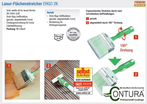 Winkel- Flächenstreicher PREMIUM für Lack Lasur Holzöl Hartwachsöl Flachpinsel - Farbmanufaktur Contura Berkemeier365111-Flächenstreicher ERGO